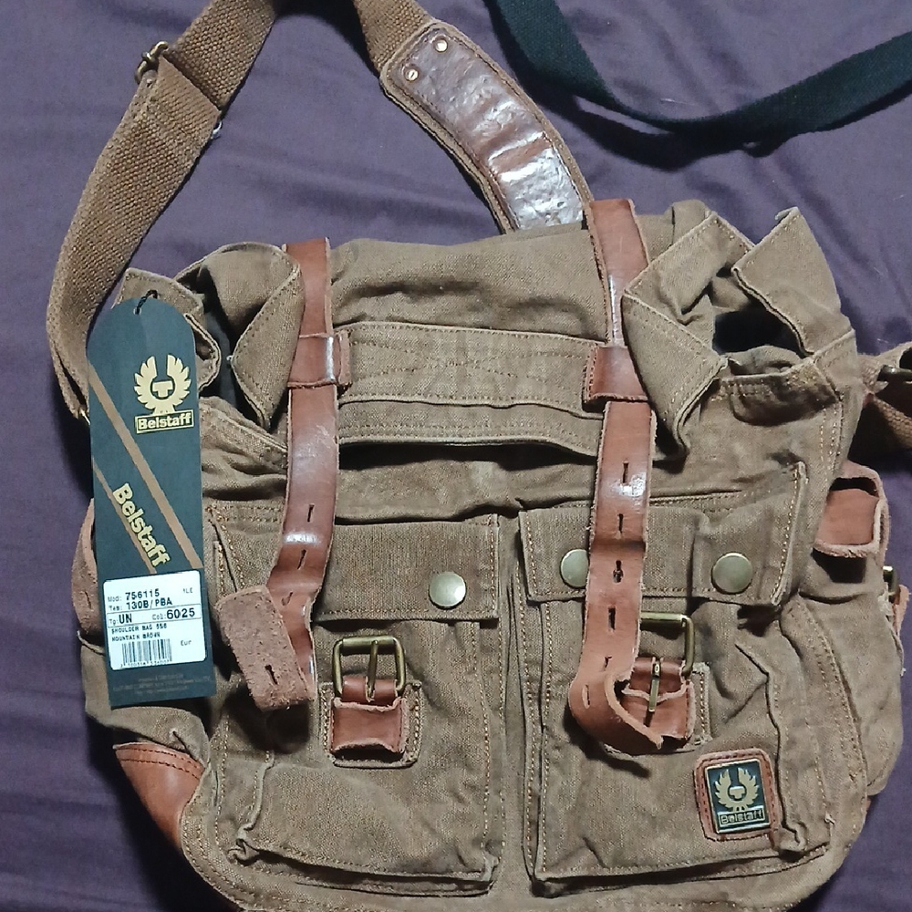 Belstaff Brown Messenger Bag with Durable Canvas and Adjustable Straps